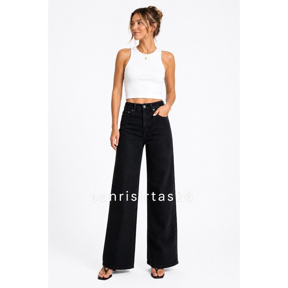 Madewell The Perfect Vintage Wide Leg Jeans Black Rinse High Rise Denim Sz 26